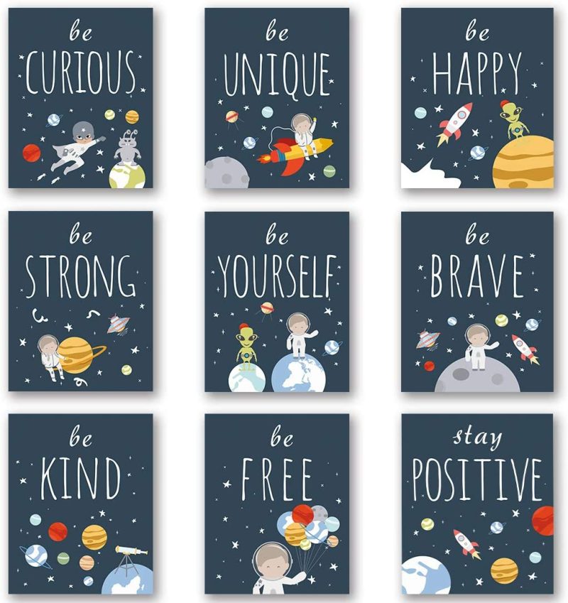 Wall Décor |  Unframed Outer Space Planet Art Print,Inspirational Wall Art Painting,Set Of 9（8" X10" ） Be Kind Be Brave Be Curious Be Yourself Quote Canvas Posters For Boys Bedroom Nursery Decor Home Decor & Cleaning CHDITB