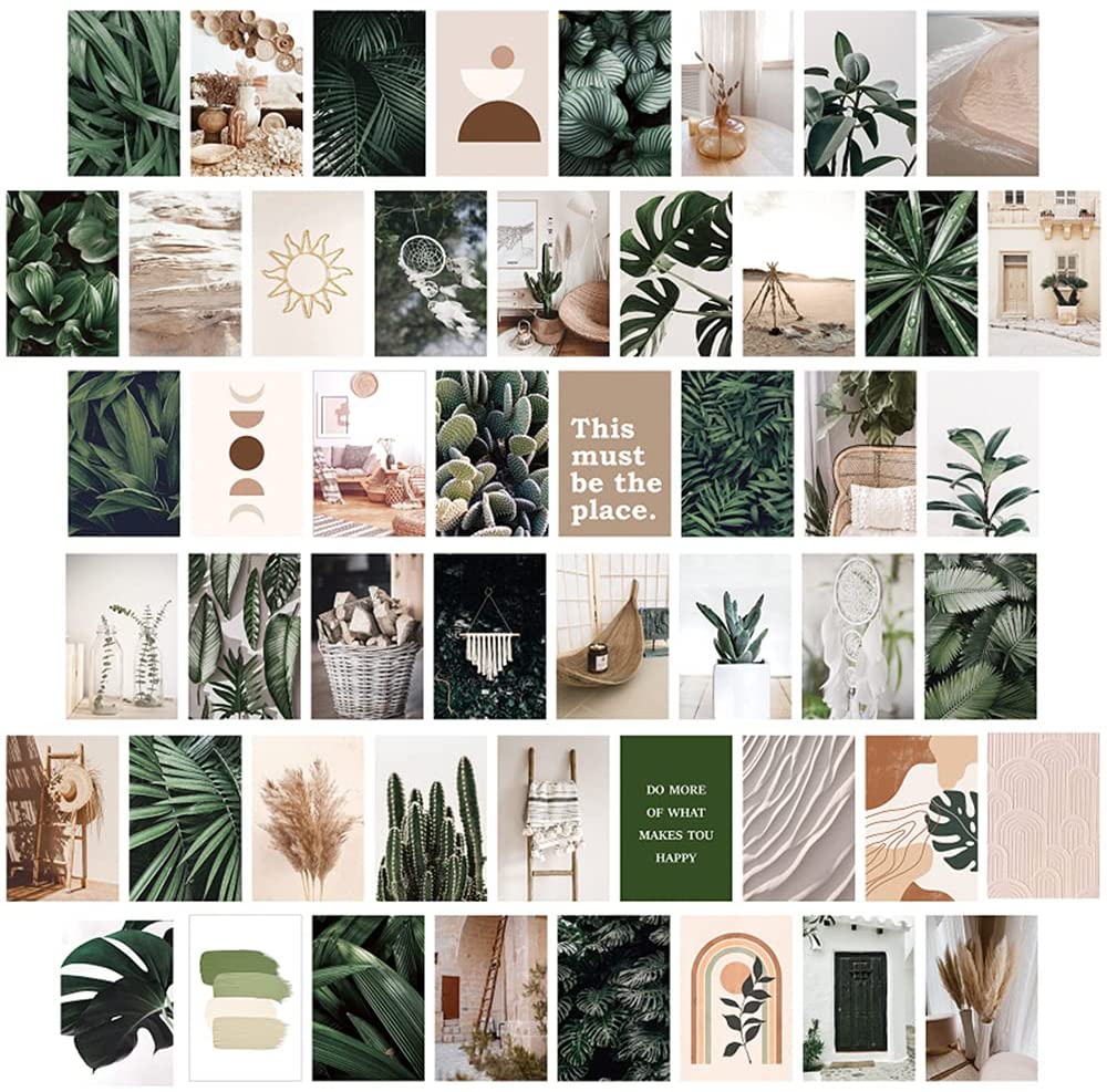 Wall Décor |  Wall Collage Kit Aesthetic Pictures, 50Pcs Double-Sided Plant Photo Collage Kit For Wall Aesthetic Green Botanical Wall Art Boho Small Posters For Room Aesthetic Wall Decor For Teen Girls Dorm Bedroom Home Decor & Cleaning Dkibtol