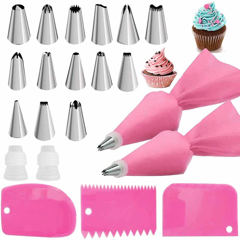 Kitchen & Dining |  21Pcs Piping Bags And Tips Set,Reusable Silicone Pastry Bag With Stainless Steel Nozzle Icing Tips Set, Icing Smoother & Couplers &Sealing Clip For Baking Decorating Cake Tool Bakeware Bakeware