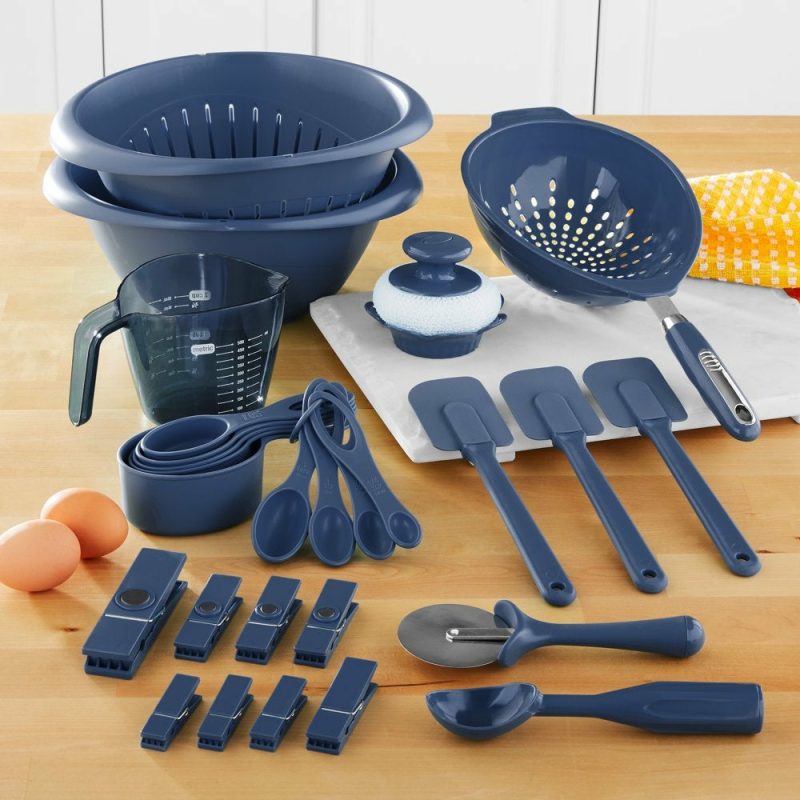 Kitchen & Dining |  28-Piece Plastic Kitchen Tools And Gadgets Set, Navy Blue Home Decor & Cleaning Bradshaw