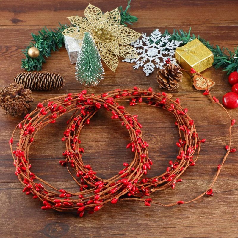 Seasonal Décor |  40 Feet Double Pip Garland Berry Garland Floral Craft Country Pip Berry Garland Floral Craft Decor, Artificial Red Berry Christmas Garland, 2 Roll Home Decor & Cleaning Gejoy