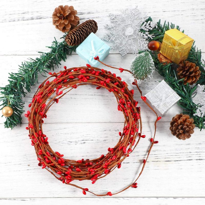 Seasonal Décor |  40 Feet Double Pip Garland Berry Garland Floral Craft Country Pip Berry Garland Floral Craft Decor, Artificial Red Berry Christmas Garland, 2 Roll Home Decor & Cleaning Gejoy