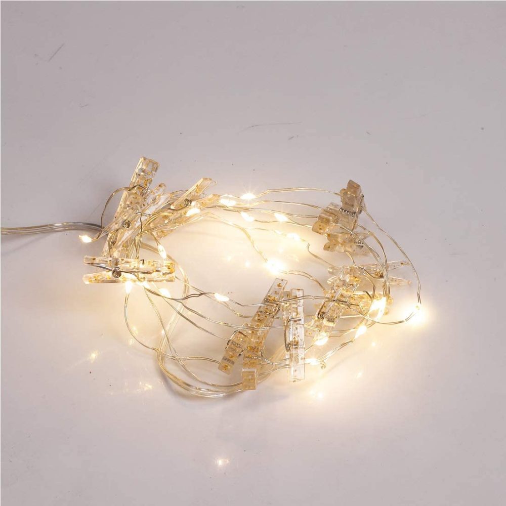 Seasonal Décor |  Lingth 20 Led Photo Hanging Clips Strip Light Clip Photo Holders Battery Powered Home Party Decoration (Gold) Home Decor & Cleaning DACHENG