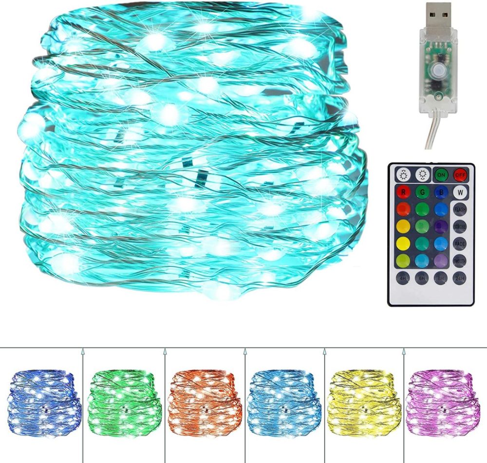 Seasonal Décor |  Twinkle Star Usb Fairy String Lights, 33Ft 100 Led Waterproof 16 Colors Changing Sliver Wire Lights With 4 Lighting Modes Remote Control For Craft Bedroom Ceiling Halloween Christmas Decoration Home Decor & Cleaning Seasonal Décor