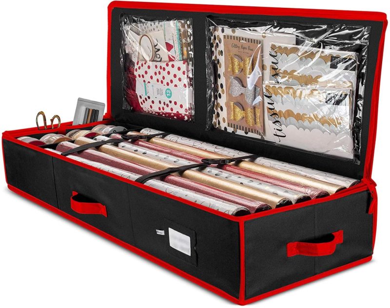 Storage & Organization |  Zober Premium Wrap Organizer, Interior Pockets, Fits 18-24 Standers Rolls, Underbed Storage, Wrapping Paper Storage Box And Holiday Accessories, 40" Long – Tear-Proof Fabric – 5-Year Warranty Home Decor & Cleaning Black & White