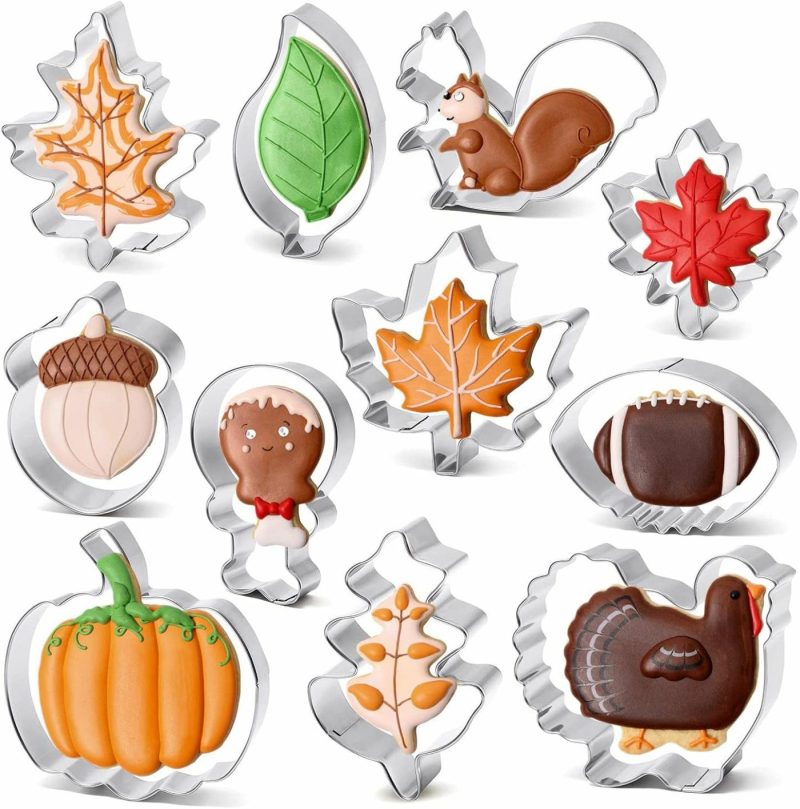 Bakeware |  11 Piece Large Fall Thanksgiving Cookie Cutter Set With Turkey Turkey Leg Pumpkin Squirrel Acorn Football Maple Leaf Oak Leaf Teardrop Leaf Fondant Mold Bakeware Bakeware