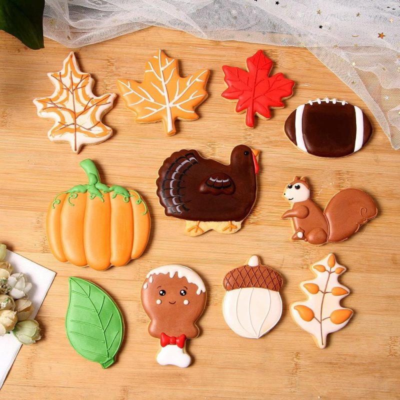 Bakeware |  11 Piece Large Fall Thanksgiving Cookie Cutter Set With Turkey Turkey Leg Pumpkin Squirrel Acorn Football Maple Leaf Oak Leaf Teardrop Leaf Fondant Mold Bakeware Bakeware