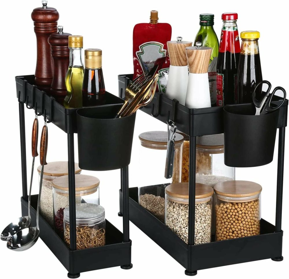 Kitchen & Dining |  2 Pack Under Sink Organizer Home Decor & Cleaning black