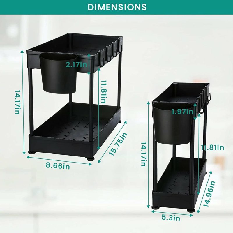 Kitchen & Dining |  2 Pack Under Sink Organizer Home Decor & Cleaning black