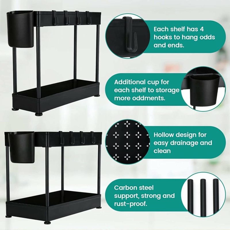 Kitchen & Dining |  2 Pack Under Sink Organizer Home Decor & Cleaning black