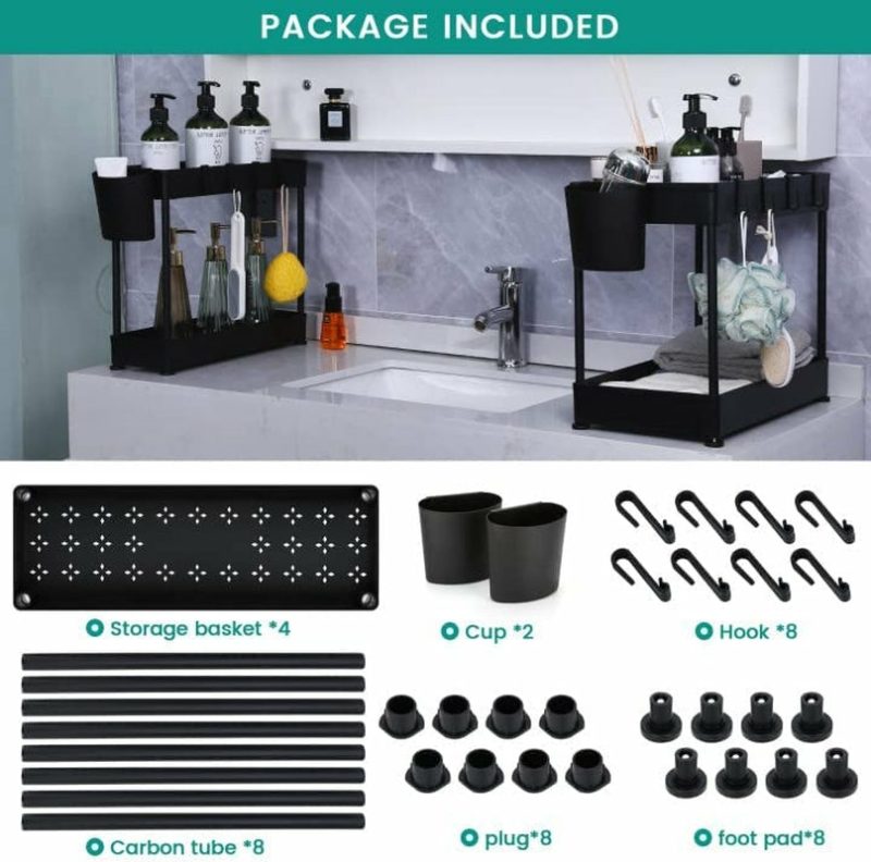 Kitchen & Dining |  2 Pack Under Sink Organizer Home Decor & Cleaning black