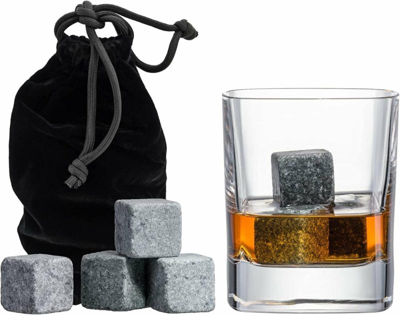 Kitchen & Dining |  Set Of 9 Grey Beverage Chilling Stones [Chill Rocks] Whiskey Stones For Whiskey And Other Beverages – In Gift Box With Velvet Carrying Pouch – Made Of 100% Pure Soapstone – By Quiseen Home Decor & Cleaning Kitchen & Dining