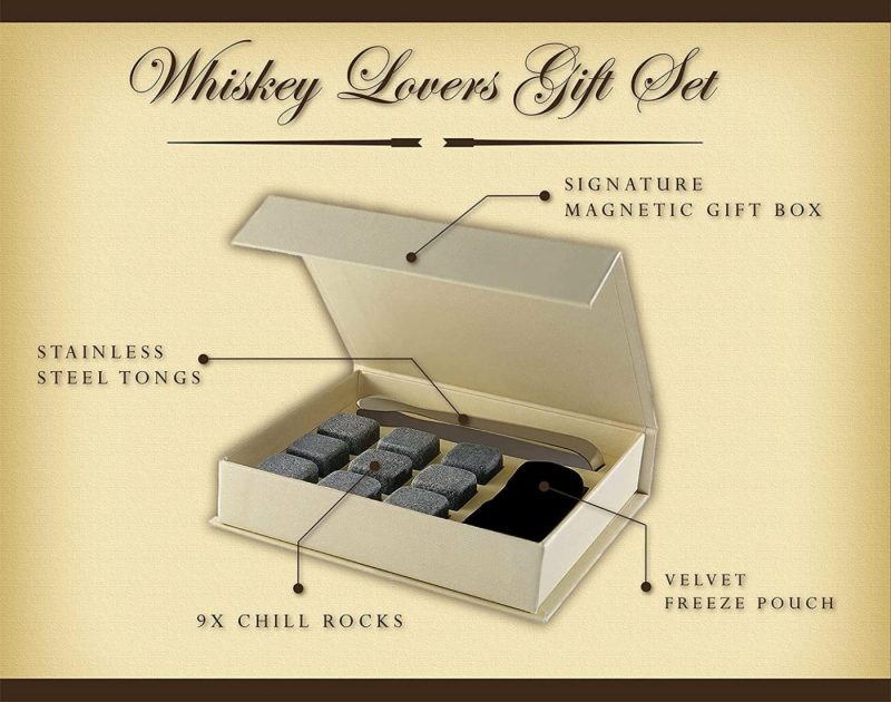 Kitchen & Dining |  Set Of 9 Grey Beverage Chilling Stones [Chill Rocks] Whiskey Stones For Whiskey And Other Beverages – In Gift Box With Velvet Carrying Pouch – Made Of 100% Pure Soapstone – By Quiseen Home Decor & Cleaning Kitchen & Dining