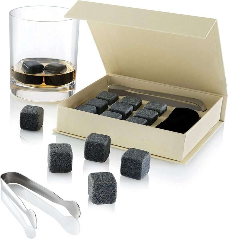 Kitchen & Dining |  Set Of 9 Grey Beverage Chilling Stones [Chill Rocks] Whiskey Stones For Whiskey And Other Beverages – In Gift Box With Velvet Carrying Pouch – Made Of 100% Pure Soapstone – By Quiseen Home Decor & Cleaning Kitchen & Dining