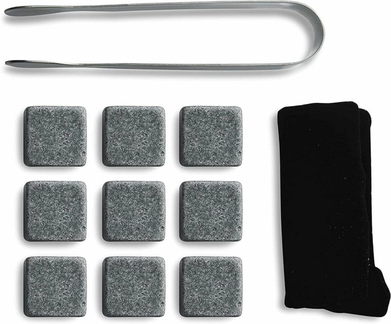 Kitchen & Dining |  Set Of 9 Grey Beverage Chilling Stones [Chill Rocks] Whiskey Stones For Whiskey And Other Beverages – In Gift Box With Velvet Carrying Pouch – Made Of 100% Pure Soapstone – By Quiseen Home Decor & Cleaning Kitchen & Dining