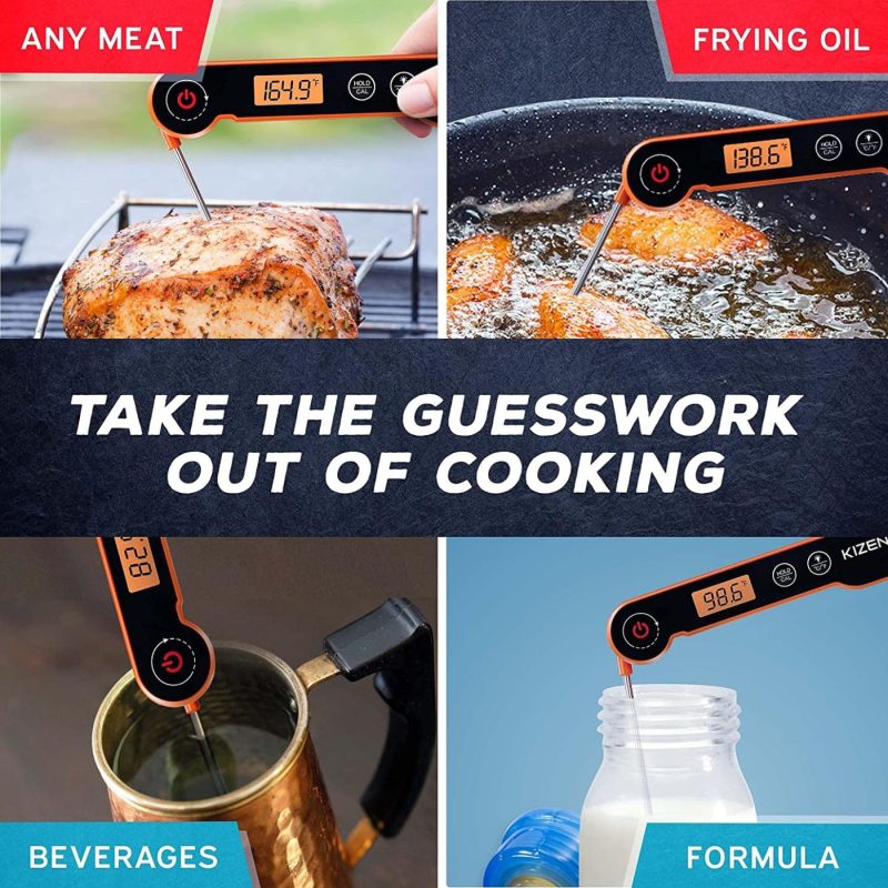 Kitchen Utensils & Gadgets |  Kizen Digital Meat Thermometers For Cooking – Waterproof Instant Read Food Thermometer For Meat, Deep Frying, Baking, Outdoor Cooking, Grilling, & Bbq (Orange/Black) Home Decor & Cleaning Kitchen & Dining