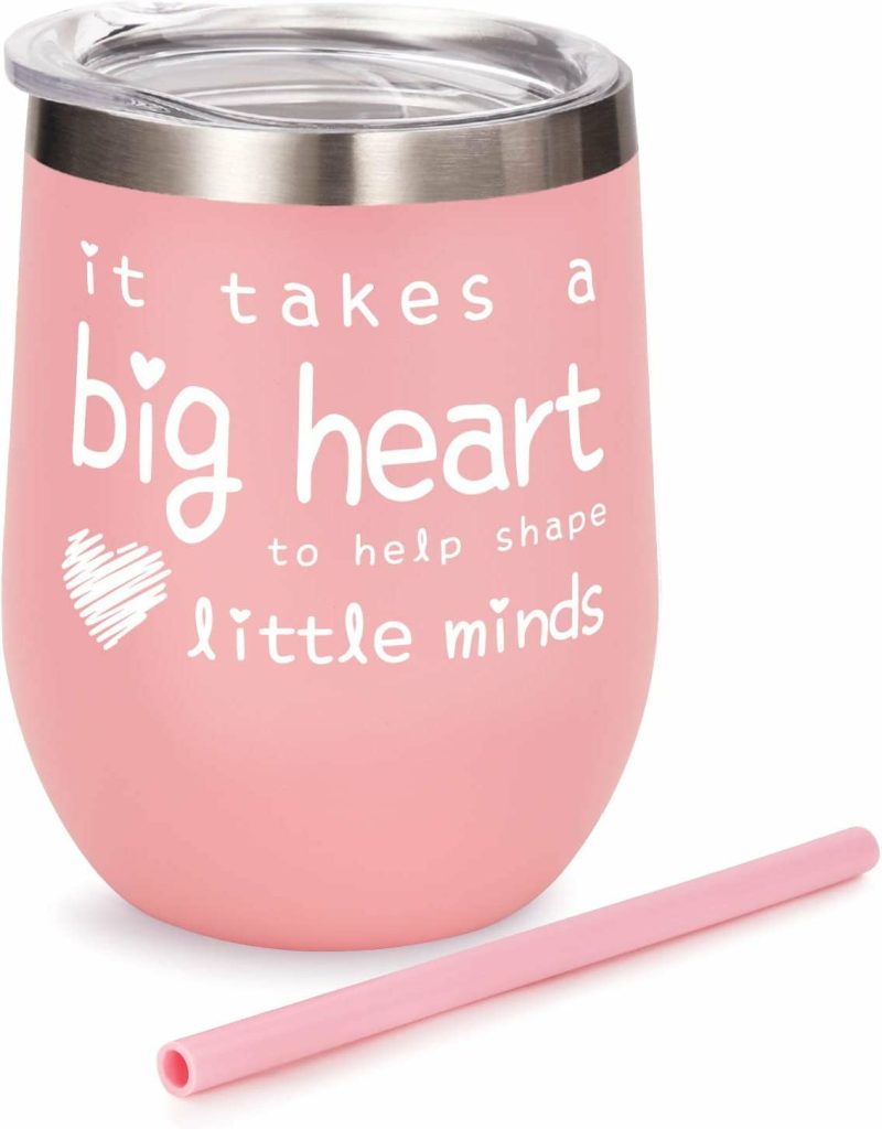 Wine Accessories |  Teacher Appreciation Gifts – Teacher Gifts For Wine Glass Tumbler – It Takes A Big Heart To Help Shape Little Minds – Best Teacher Gifts From Student – Pink, 12 Oz Bar Tools & Drinkware AOZITA