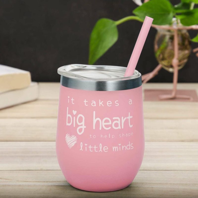 Wine Accessories |  Teacher Appreciation Gifts – Teacher Gifts For Wine Glass Tumbler – It Takes A Big Heart To Help Shape Little Minds – Best Teacher Gifts From Student – Pink, 12 Oz Bar Tools & Drinkware AOZITA