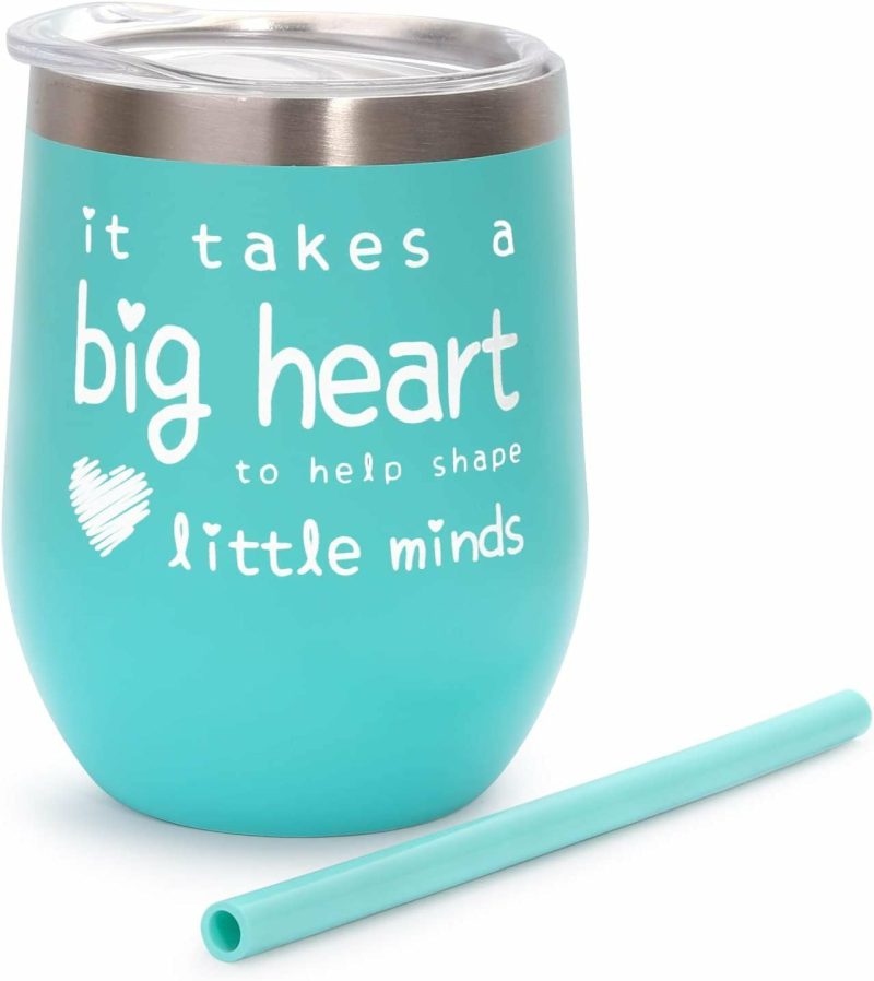 Wine Accessories |  Teacher Appreciation Gifts – Teacher Gifts For Wine Glass Tumbler – It Takes A Big Heart To Help Shape Little Minds – Best Teacher Gifts From Student – Pink, 12 Oz Bar Tools & Drinkware AOZITA