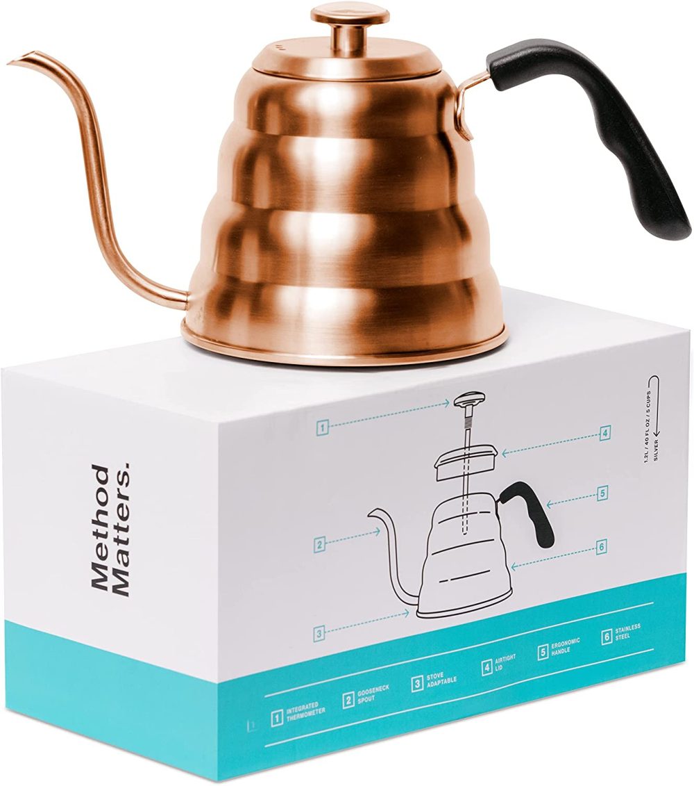 Cookware |  Barista Warrior Stainless Steel Pour Over Coffee & Tea Kettle With Thermometer For Exact Temperature – Gooseneck Spout Pots – Kitchen Appliances & Dorm Essentials (Copper Coated, 1.2 Liter, 40 Fl Oz) Cookware Barista Warrior